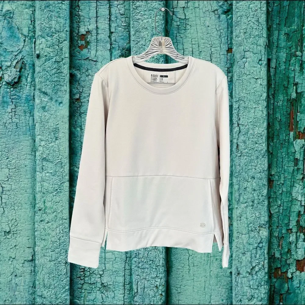5.11 Women's Fleece Lined Pullover Crew Neck Kangaroo Pocket Cream Size Large